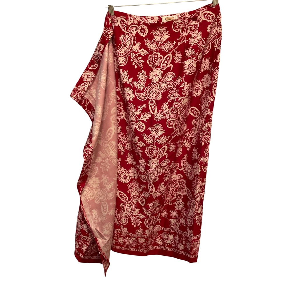 Talbots Vintage Paisley Wrap Maxi Skirt Womens 10 Red White Floral Made in USA - Picture 3 of 7